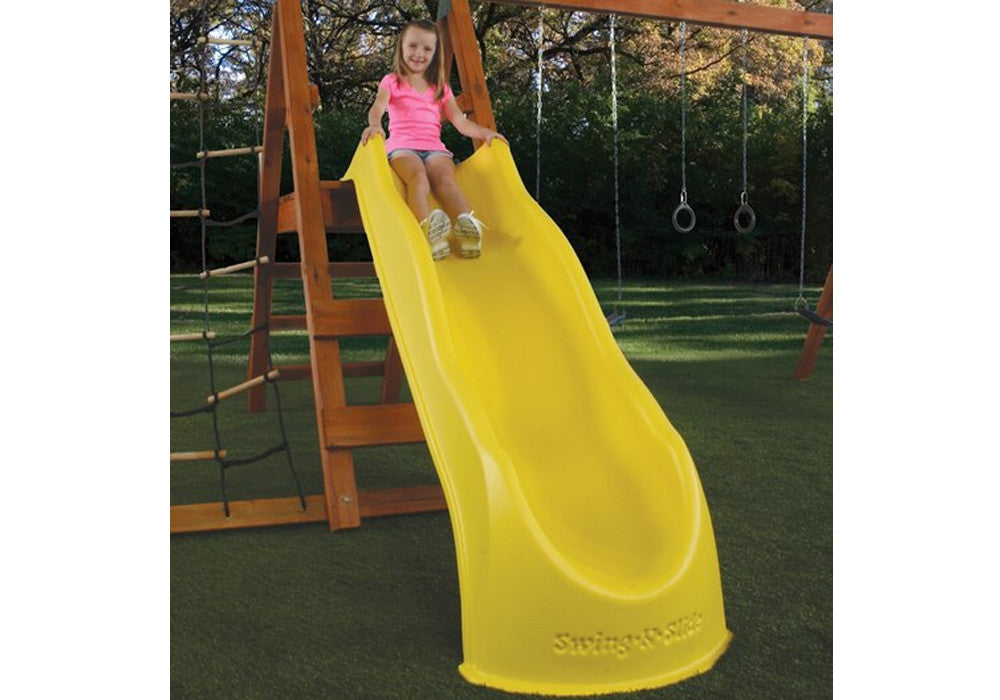 Lifestyle shot of Yellow Super Speedway Slide from Gorilla Playsets