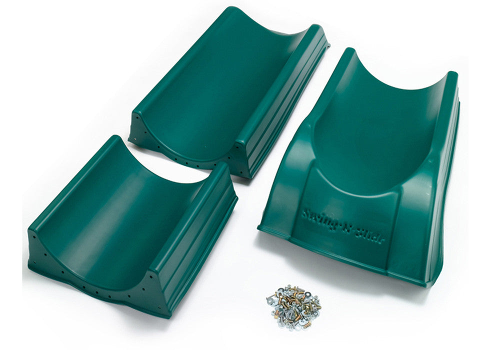 Studio set shot of exploded Green Super Summit Slide from Gorilla Playsets