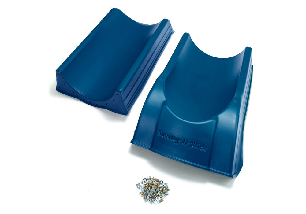 Studio shot of exploded Blue Summit Slide from Gorilla Playsets