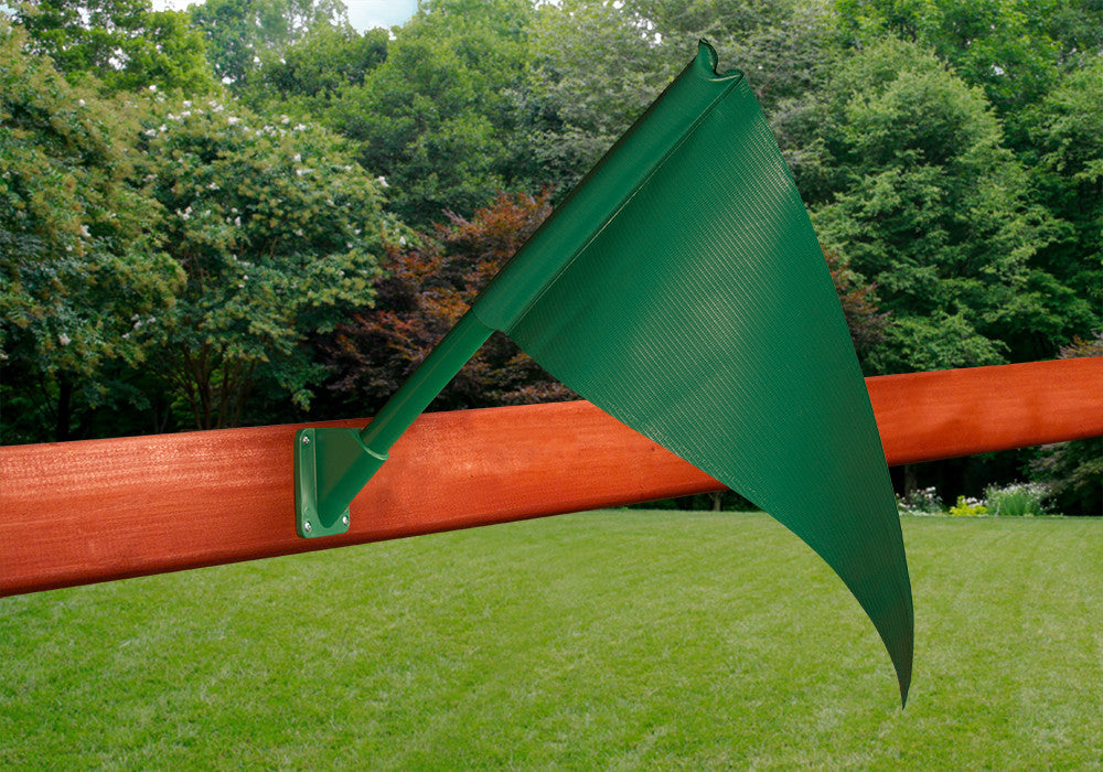 Outdoor shot of green Playset Flag Kit from PlayNation.