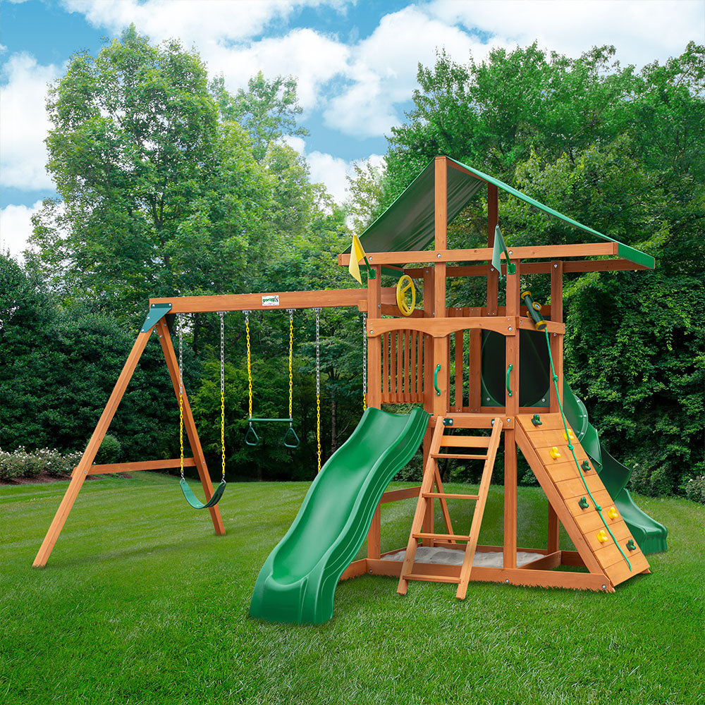 Wooden swing set with tube slide discount