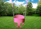 Outdoor shot of Pink Full Bucket Toddler Swing from PlayNation.